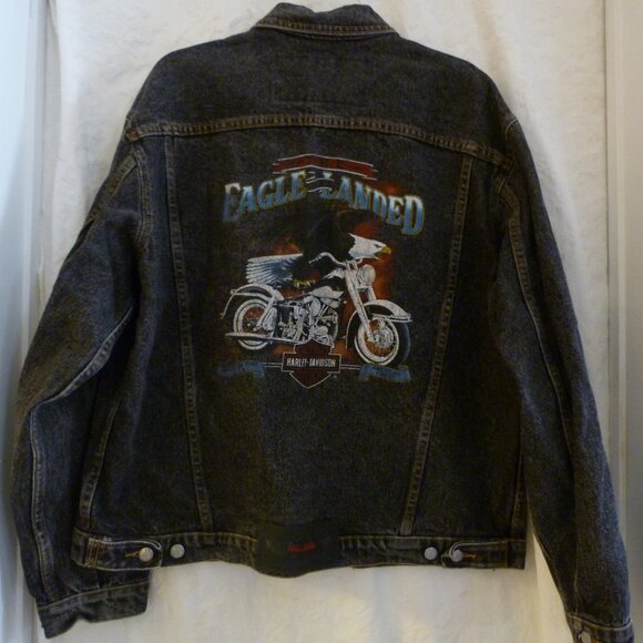 Harley-Davidson Made in USA Men's Denim Jacket With Eagle Has Landed Graphics XL - Picture 1 of 8